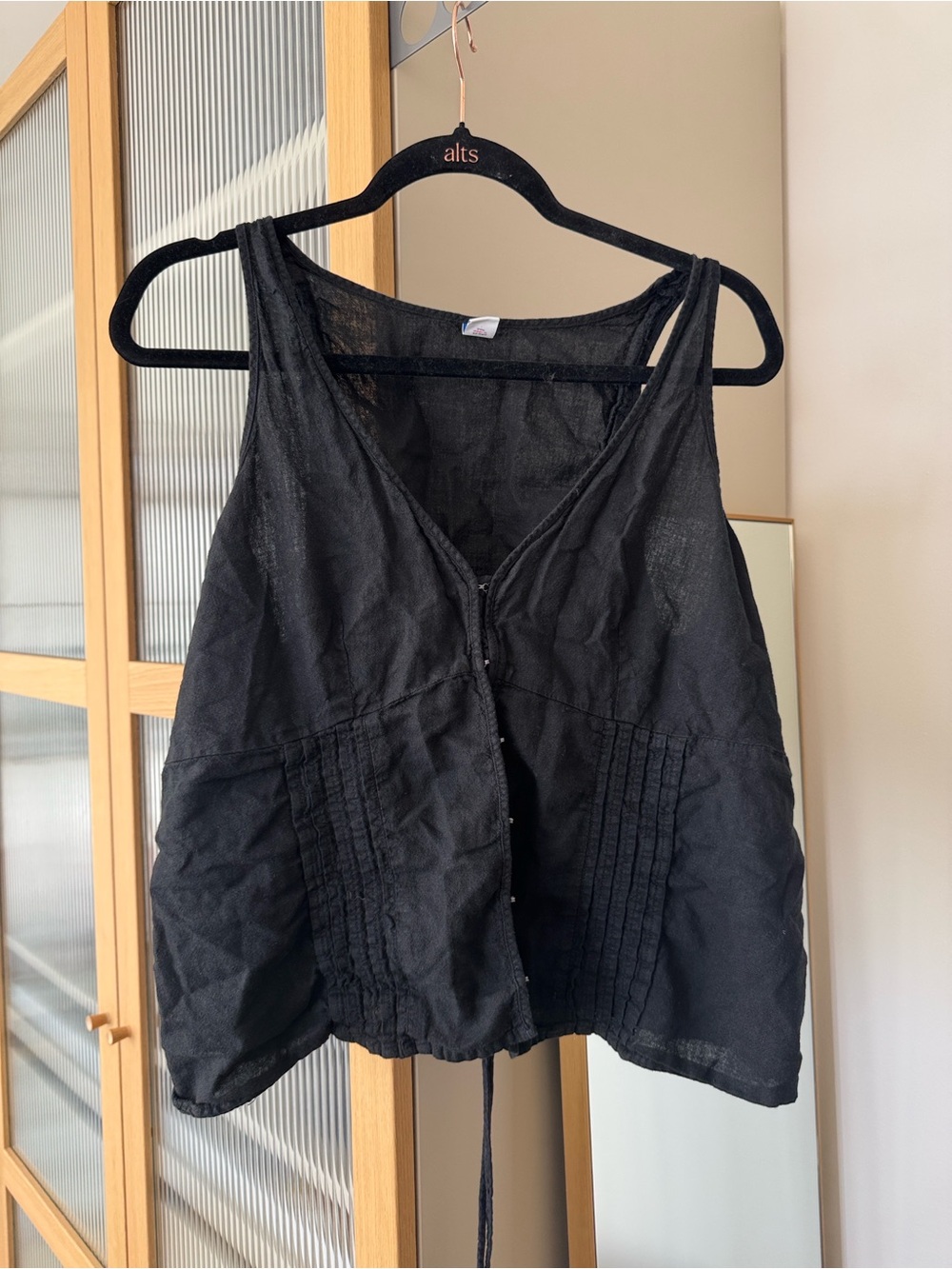 Striped Linen Hook Front Women's Camisole with Corset Back